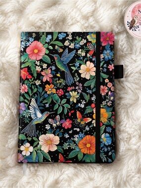 Humingbird Floral Journal College Ruled ~ Hard cover notebook ~ Self Care Gifts